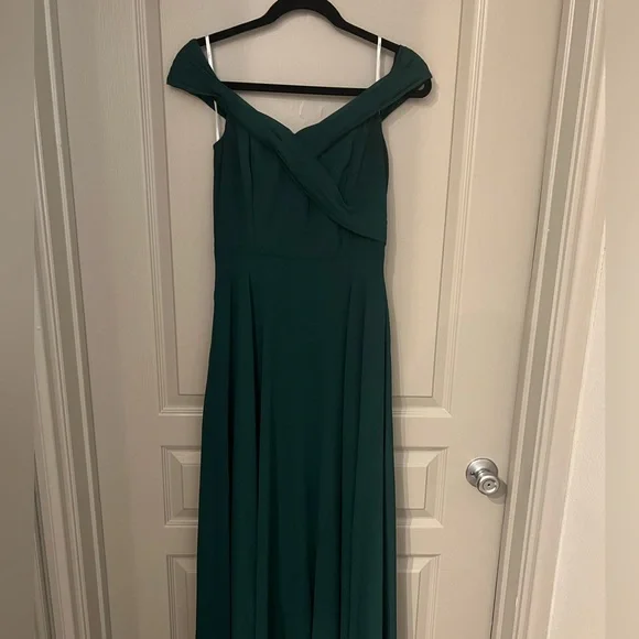 lulus green off the shoulder dress Dark Green Mesh Ruched Off-the-Shoulder Maxi Dress | Womens | X-Large (Available in XS) | Polyester/Spandex/Nylon